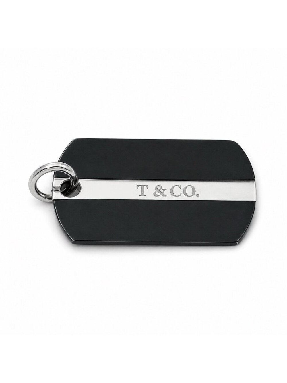 Tiffany & Co. T&CO Dog Tag Pendant in Black Titanium and 925 Sterling Silver